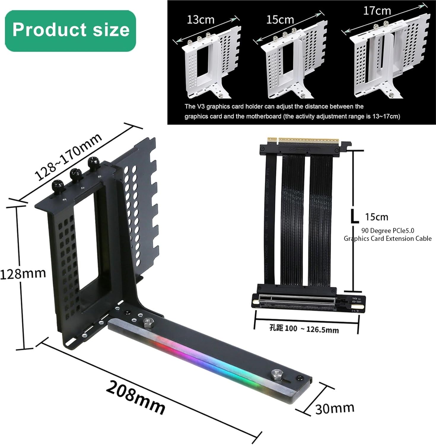 Gpu Vertical Mounting Bracket Kit Pcie 5.0 X16 Riser Cable 150mm Graphics Card Steering Mounting Bracket