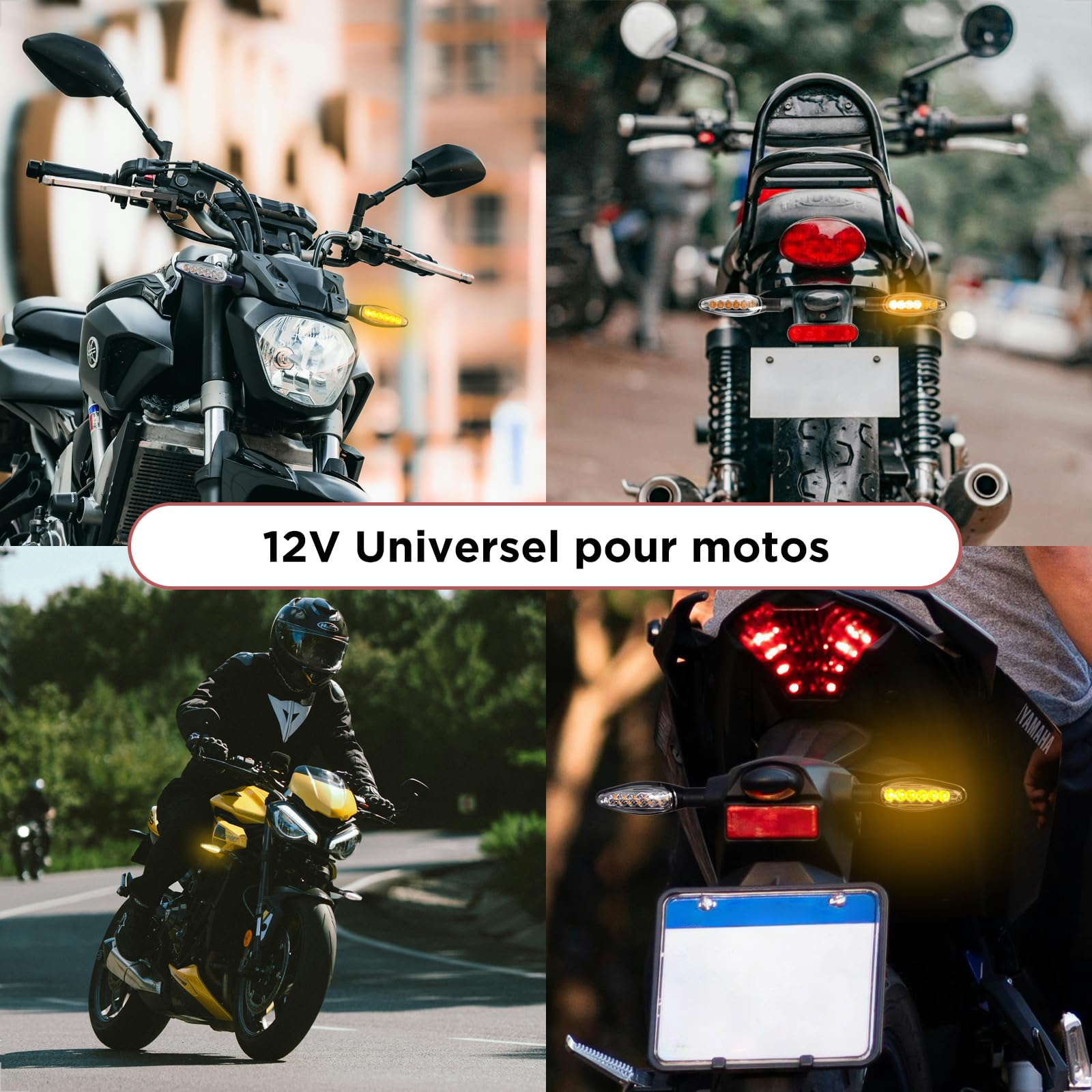 evermotor Universal 12v 4 Pièces E32 LED Clignotants, Effet Course Moto Coque Aluminium Universal Quad Atv Clignotants Moto Ip67 Étanche E Testé