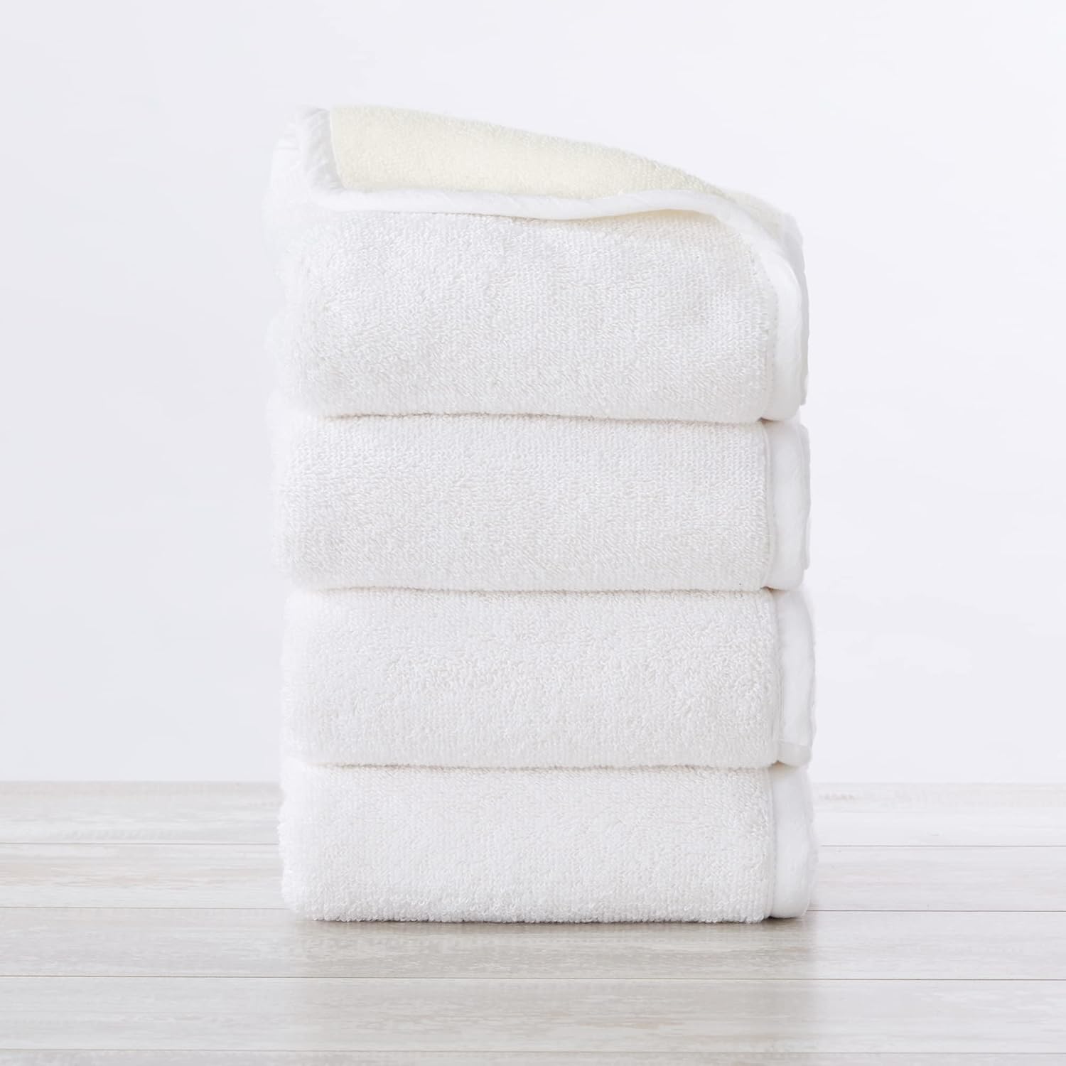 Great Bay Home 100% Cotton Reversible Two-Toned Bathroom Towels. Absorbent Quick-Dry Plush Bath Towels. Vanessa Collection (Hand Towel (4-Pack), White/Ivory)