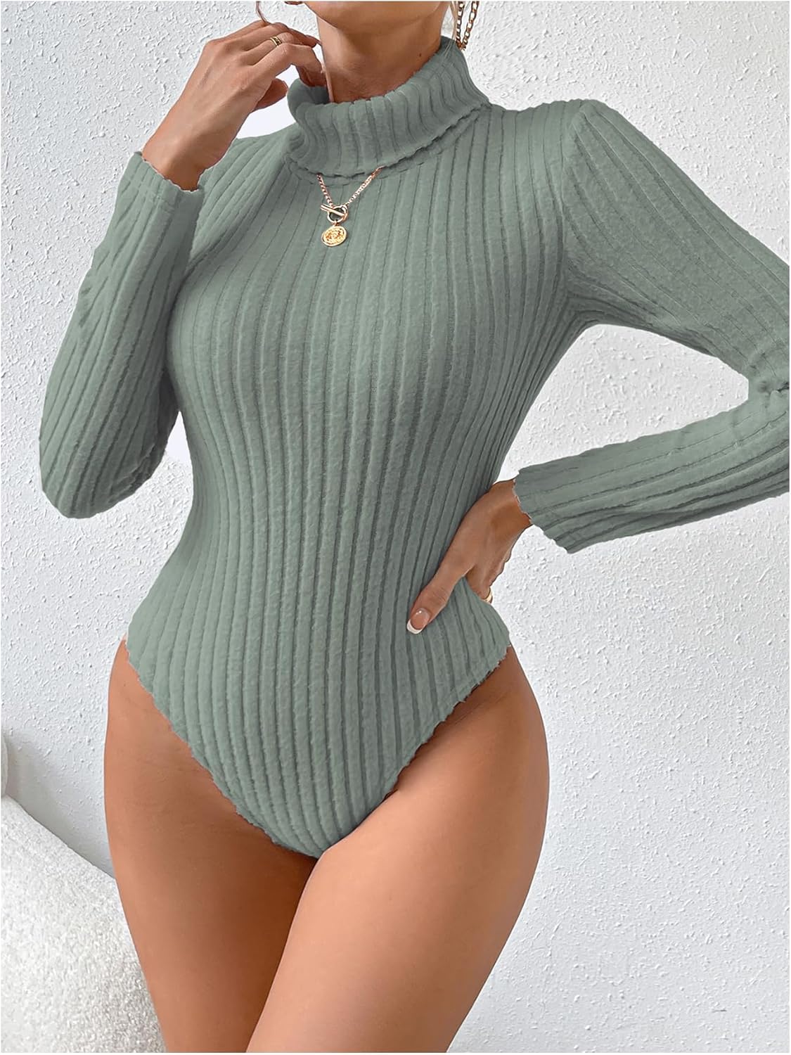 SOLY HUX Women's Bodysuit Turtleneck Long Sleeve Solid Bodysuit T Shirt Tops - Image 3