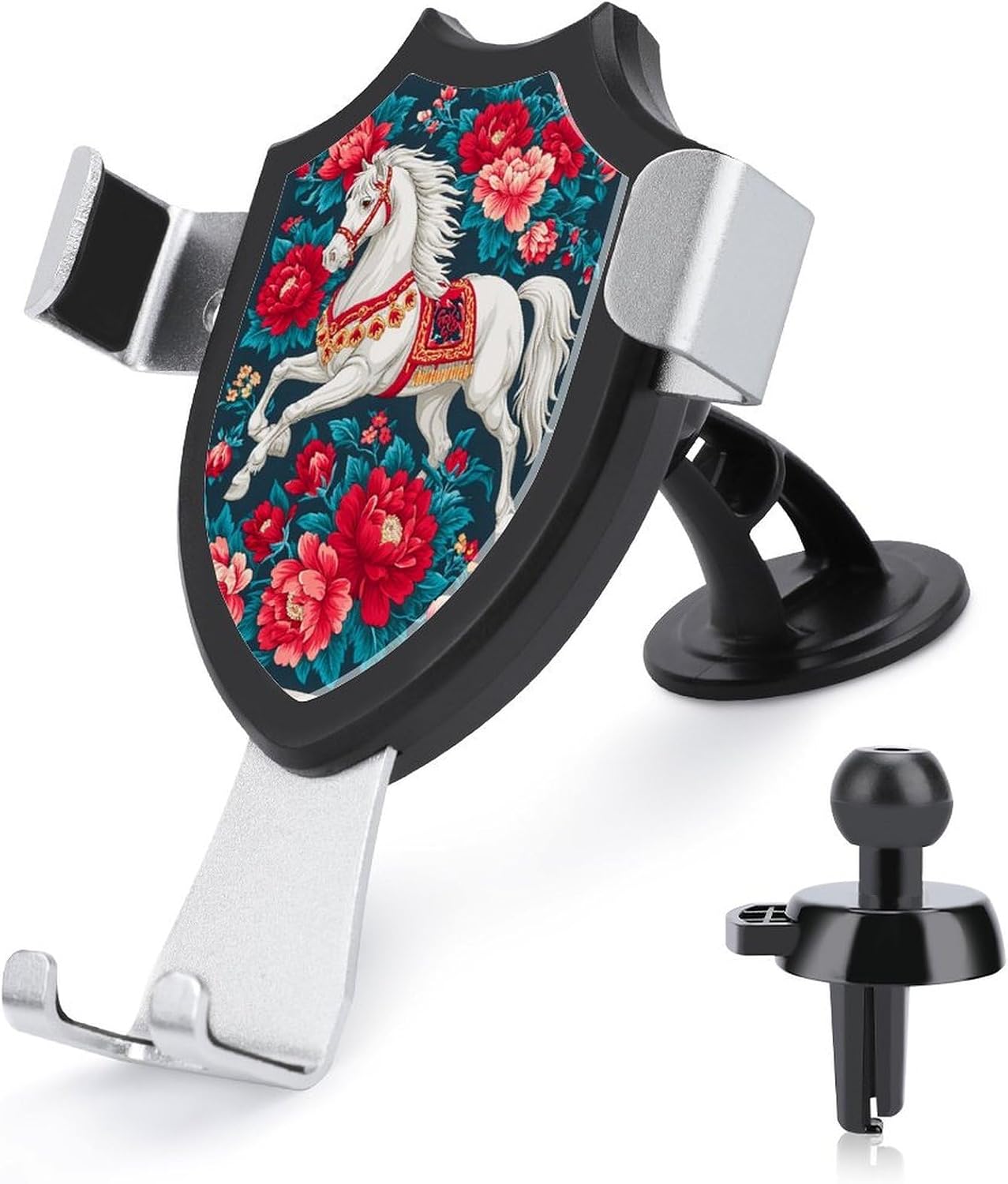 Retro Running Horses Pattern Car Phone Holder Mount Triangle Clip Base Air Vent Cell Phone Car Mount Automotive Accessories for 4-6 Inches Cell Smartphones