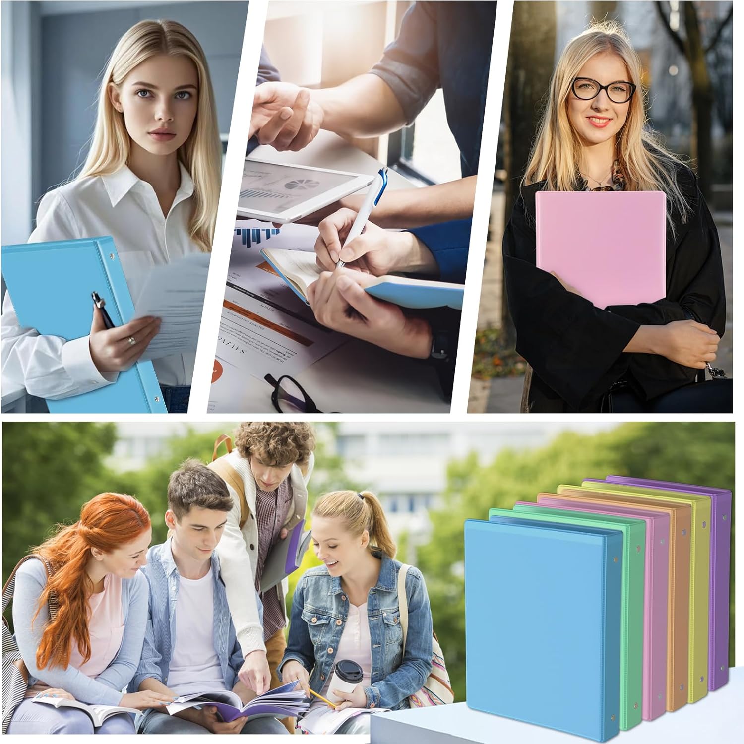 0.5 Inch 3 Ring Binder, Round Ring,with 2 Interior Pockets,Holds 150 Sheets Letter Size Paper,PVC Free, Assorted Colors 6 Pack