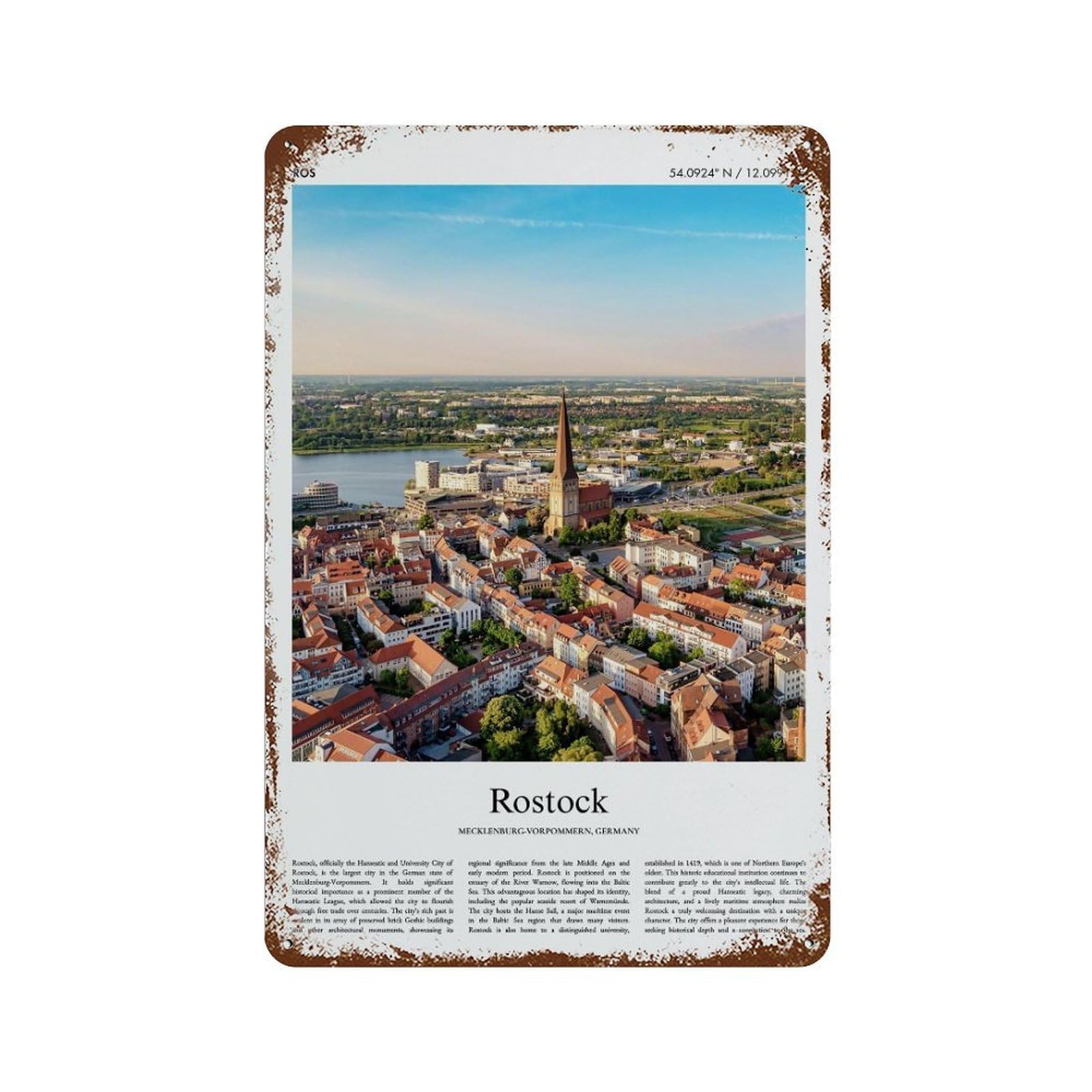 xiaoxiaoshen Rostock Mecklenburg-vorpommern, Germany City Scenery Wall Decor Art Metal Tin Poster Modern Home Decor Art Home Bar Shop Decorations Vintage Sign 30x20cm
