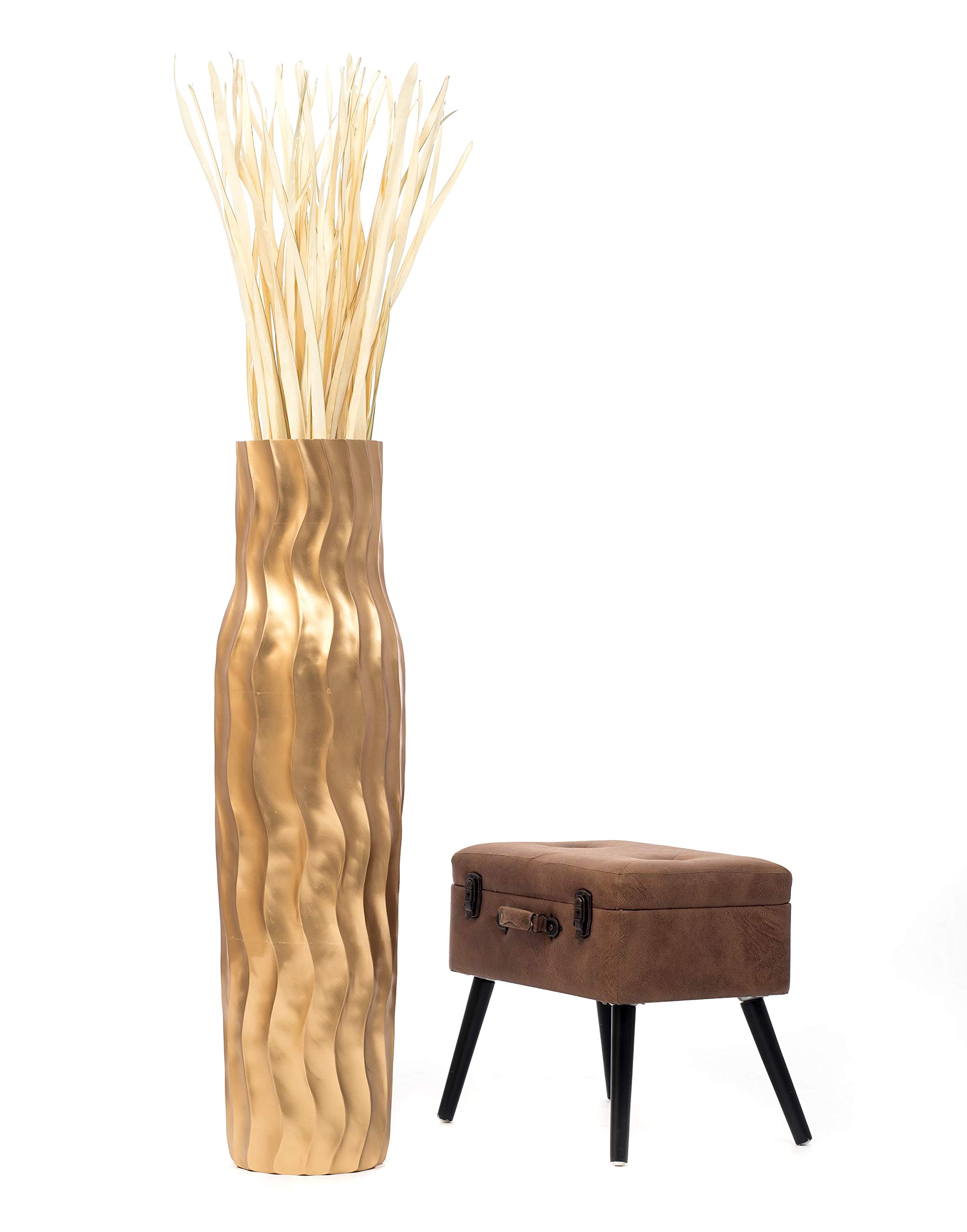 Leewadee Große Bodenvase 105 cm Mangoholz für Pampasgras & Trockenblumen | Dekovase fürs Wohnzimmer, für Zweige & Trockengräser - bruchfester als Keramik, kein Wasser. Boho