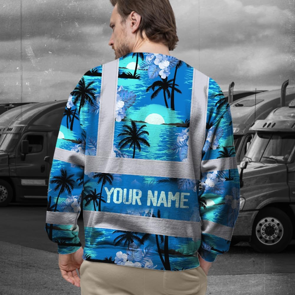 Flowers High Visibility Long Sleeve Shirt Custom Name Reflective Safety Workwear for Workers, Runners