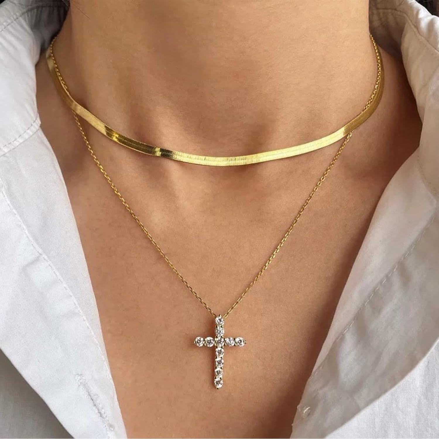 14K Gold Plated Cubic Zirconia Cross Necklace for Women, Adjustable 18+2 Inch Chain, Hypoallergenic Faith Pendant Jewelry, Ideal Gift for Birthday, Anniversary, Mother’s Day - Image 4
