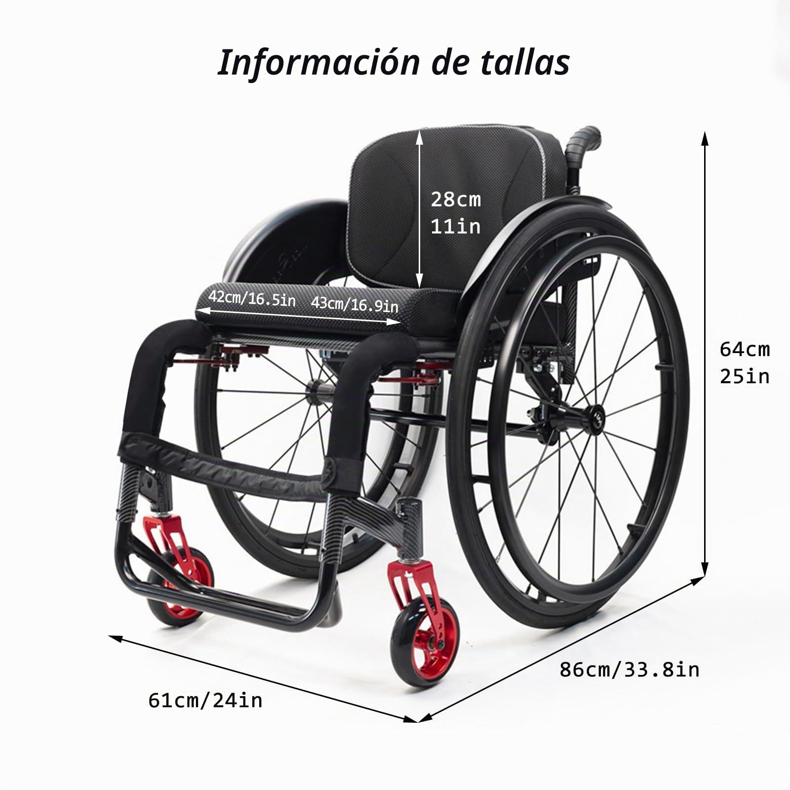 Silla De Ruedas Deportiva Todo Terreno,silla De Ruedas De Aluminio,silla De Ruedas Ligera Portátil,silla De Ruedas Para Adultos Con Antivuelco,sillas De Ruedas Manuales Autopropulsadas(42cm/16.5in)