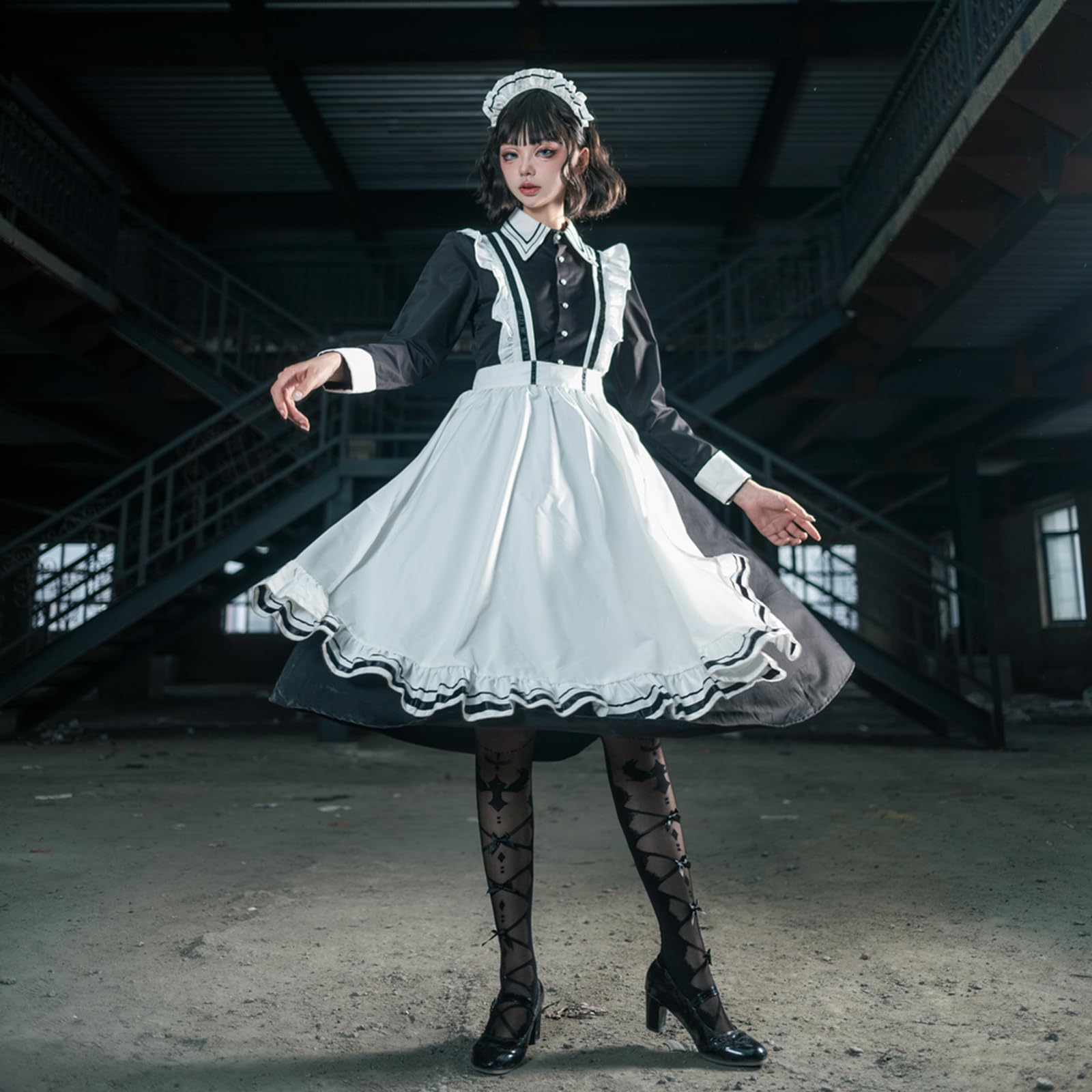 Generisch Damen Kostüm Damen Set mit Flügelärmeln und Strumpfhose, Gruseliges Hexen Outfit inklusive Tattoo Aufkleber für Halloween.