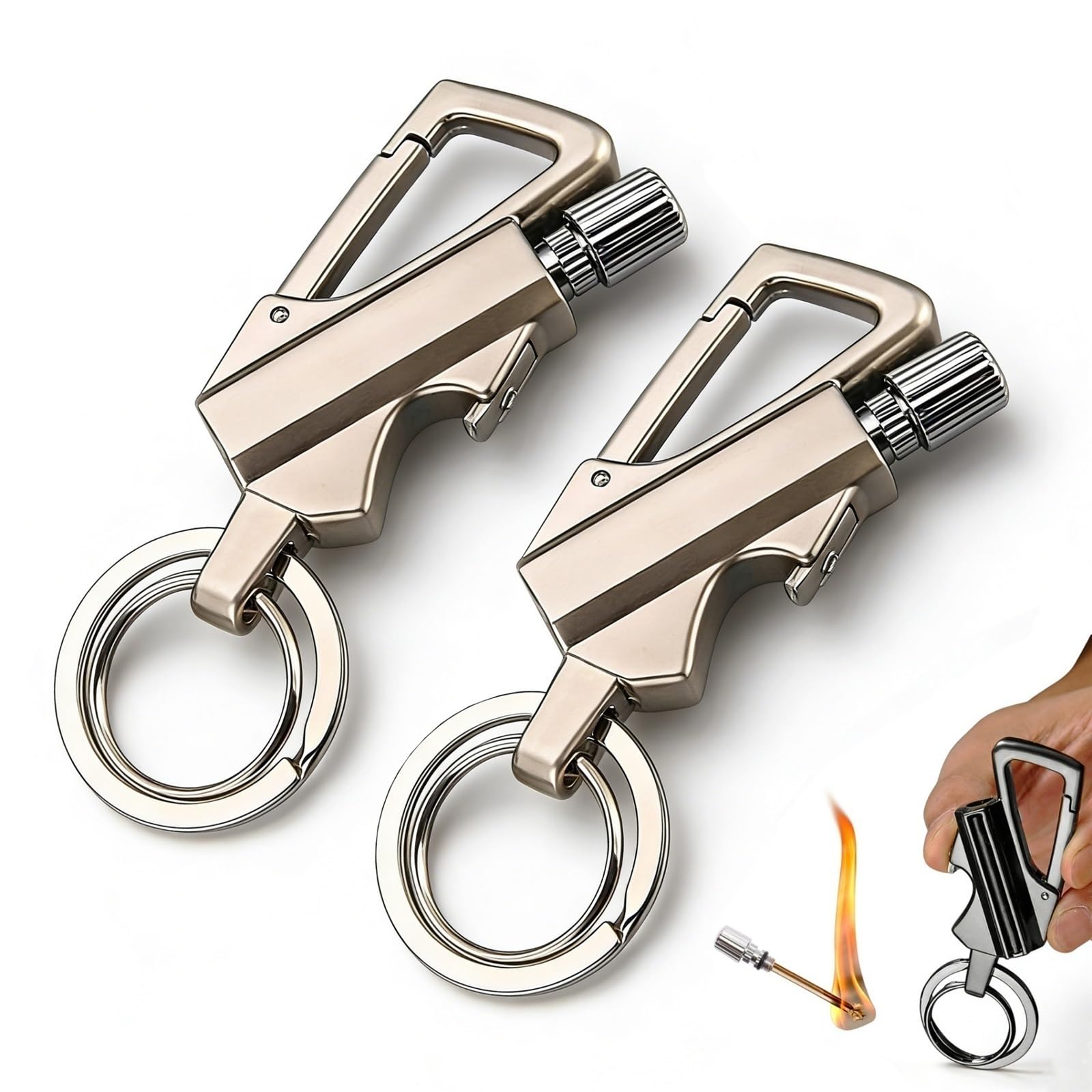 Llavero encendedor de metal impermeable recargable para camping en pack de 2 unidades