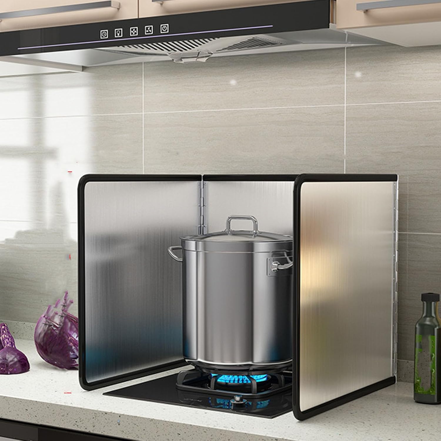 Splatter Guard, 304 Stainless Steel 3-Sided Foldable Grease Splatter Guard, Oil with Nonstick Coating for Stove Top Wall Gas Range Kitchen Backsplash Protector (40x40x40cm)