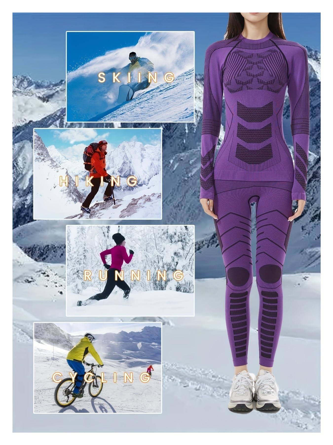 Conjunto TéRmico Transpirable Ropa Conjuntos de ropa interior de esquí cálida for invierno, ropa interior de esquí for hombre y mujer, tela de nailon comprimida, chándal de secado rápido Para El FríO