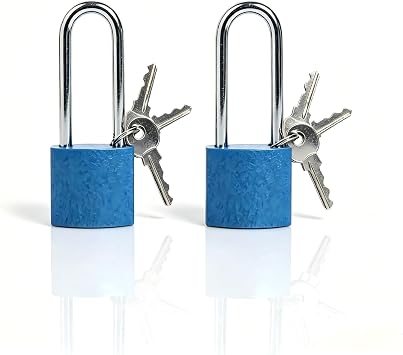 XFJSAK 2 Pcs Small Keyed Padlocks, Long Locker Lock, Locks with Keys 32mm, Blue, Compact, Hardened Alloy, Securing Luggage, Gym Lockers