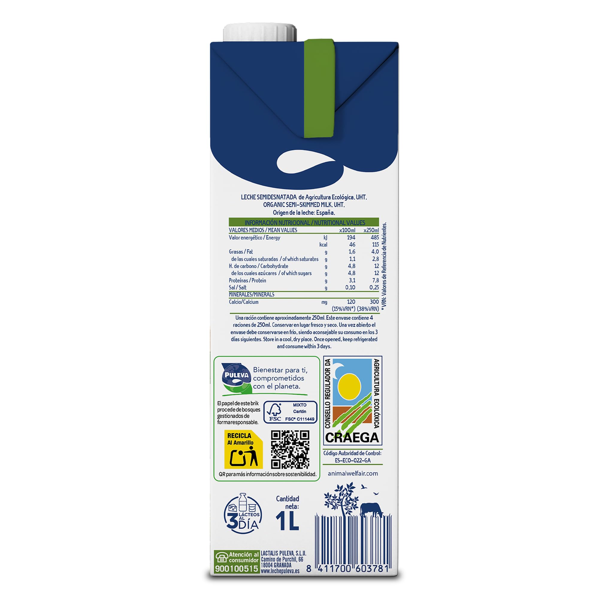 Puleva Leche Ecológica Semidesnatada BIO Pack 6 x 1L