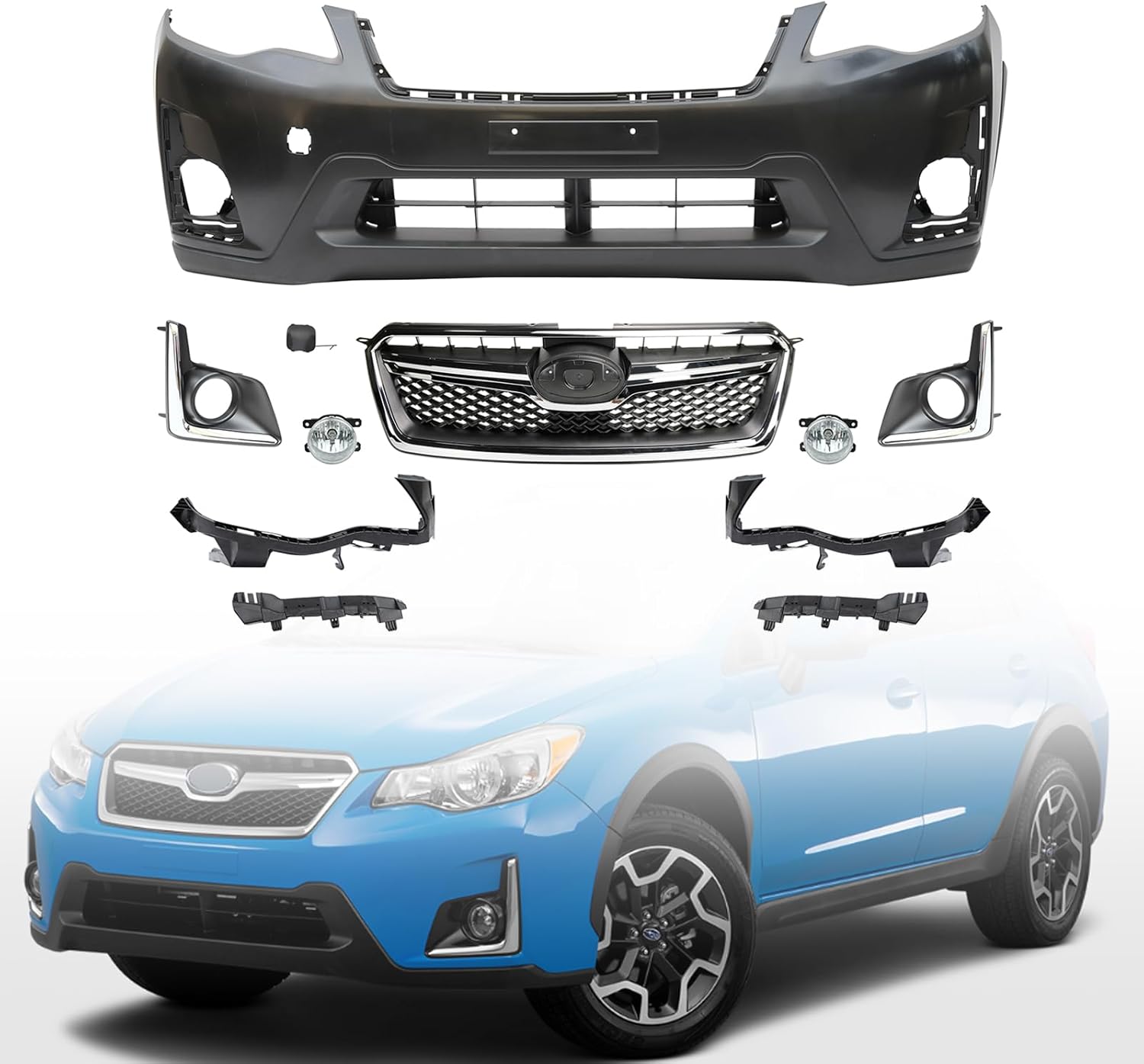 Crosstrek Front Bumper Cover Grille with Fog Lights Set For 2016-2017 Subaru XV Crosstrek, Will Not Fits Hybrid