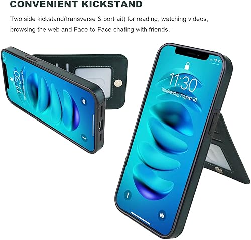 Miniatura 4 de KIHUWEY Funda compatible con iPhone 14 Pro con soporte para tarjeta de crédito, cierre magnético de cuero de alta calidad, función atril, funda