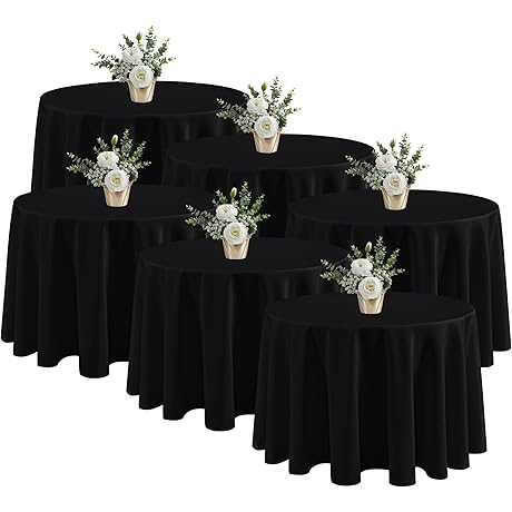 Fitable 6 Pack Black Round Tablecloths - 120 Inches Large Round Tablecloths...
