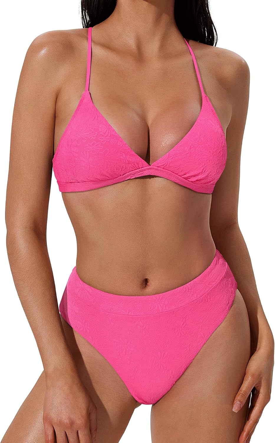 SUUKSESS Women Sexy Triangle Bikini Sets Textured High Cut 2 Piece Bathing Suit