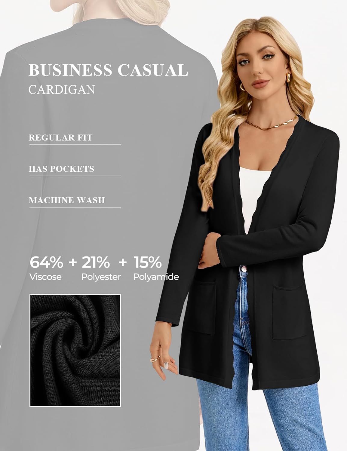 GRACE KARIN Womens Long Cardigans Trendy, Lightweight Knit Blazer, Casual Open Front Spring Sweaters with Pockets - Image 5