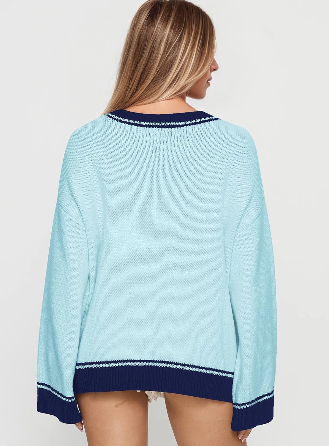 Crew Neck Oversized Sweater for Women Y2k Long Sleeve Sweaters Horse Graphic Knit Pullover Trendy Fall Sweater 2026 Blue - Image 4