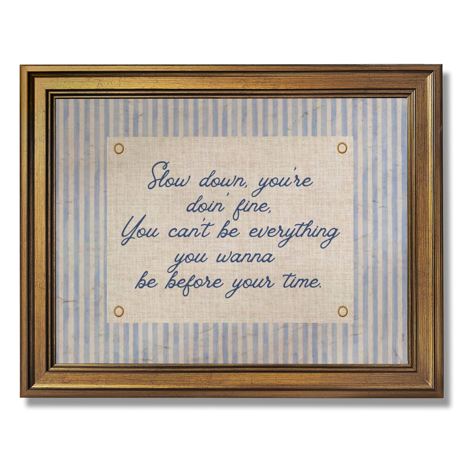 Vintage Gold Framed Wall Art Slow Down You're Doing Fine Music Poster Uplifting Positive Quote Stripe Motivational Painting Retro Song Lyric Canvas Print Daily