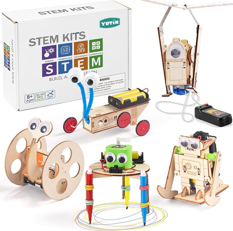 5-in-1 STEM Kit for Kids Ages 6-8 8-10, Wood Robot Building Science Kits | Art Crafts for Boys STEM Building Toys 8-12, Robotics 3D Wooden Puzzles Models, 8 9 10 11 12 Year Old Girls Birthday Gifts