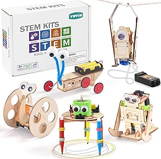 5-in-1 STEM Robot Kit for Kids Ages 8-10, Wood Building Art Crafts Kits for Boys 8-12, 3D Wooden Puzzles Robotics Models, Science Woodworking Projects Toys Birthday Gifts for 8 10 12 Year Old Girls