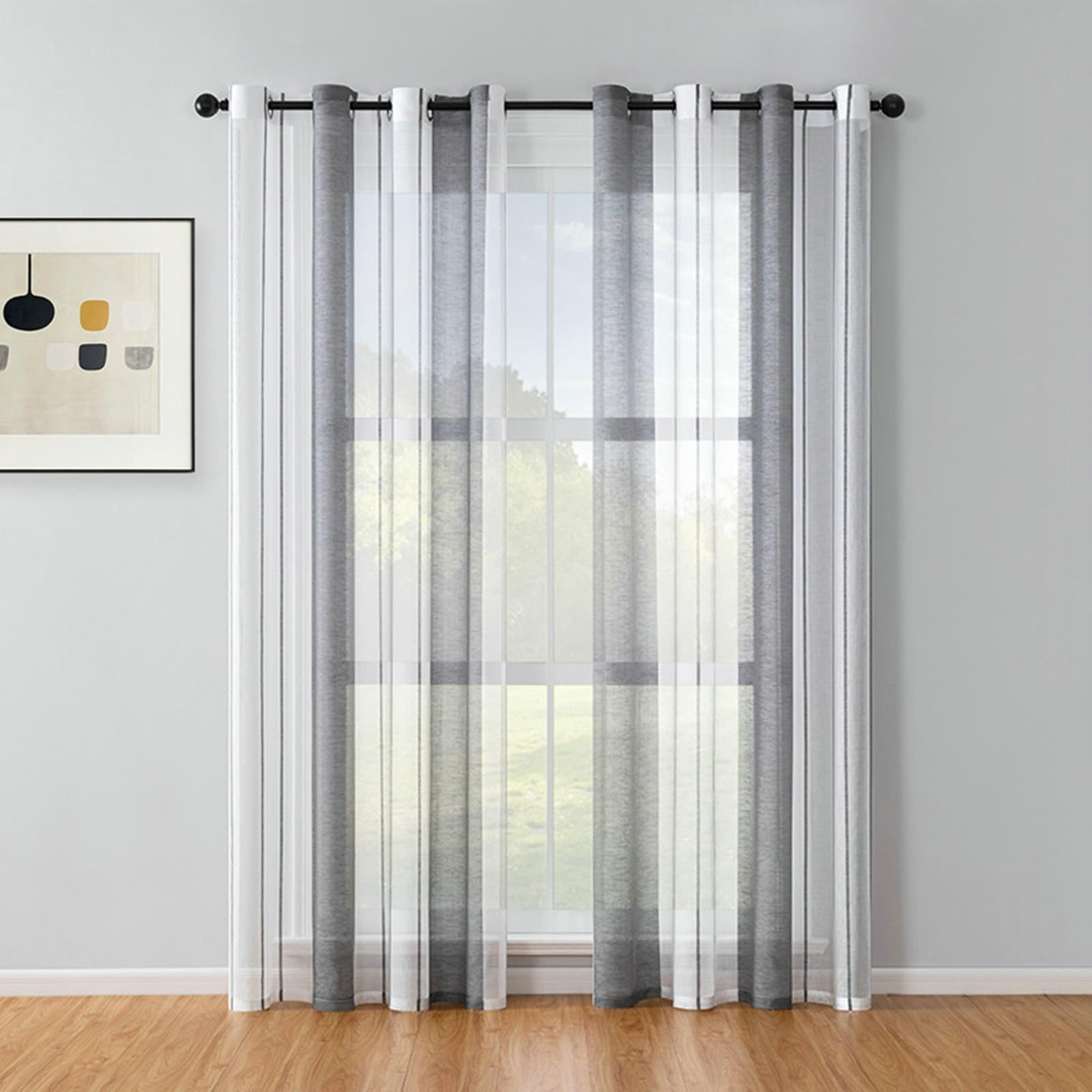 Dunkelgrau Voile Vorhänge 2 Stück Polyester, Fenster Kurz Vorhänge Transparent 160 cm Lang mit Ösen Moderne Elegant für Schlafzimmer, H160 x B96 cm