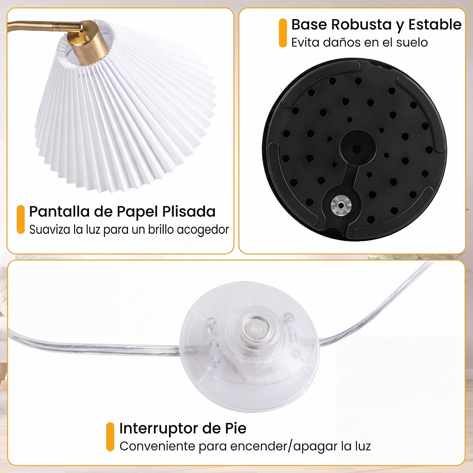 COSTWAY 159,5 cm Lámpara de Pie con Mesa Auxiliar, sin Bombilla | Lampara de Lectura con Ángulo y Altura Ajustables, Pantalla de Papel Plisado, Base Redonda, Lamparas para Salón y Dormitorio