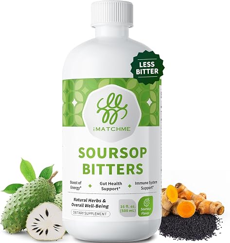 Soursop Bitters Liquid for Digestive Health,Gut Detox&Cleanse,Antioxidant,Immune Support,Skin Health-Pure 15 Herb Guanabana Tea with Black Seed,Moringa & Turmeric,98% High Absorption,Non-GMO 16 fl oz