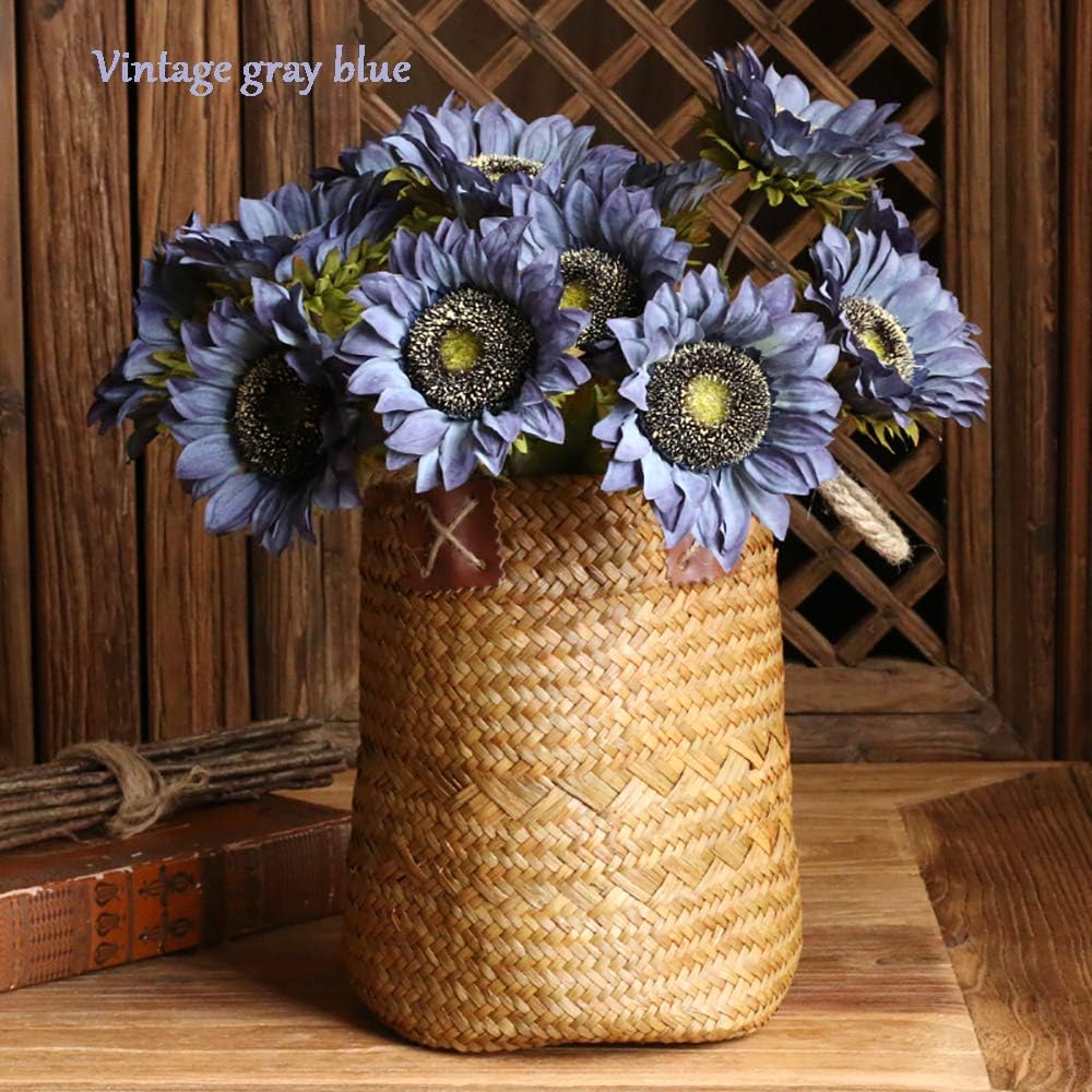 Laelfe 7PCS Vintage Sunflowers Artificial Flowers Silk with Stem Fall Sunflower Decorations for Home Wedding Party Birthday Bulk Dark Center Single Autumn