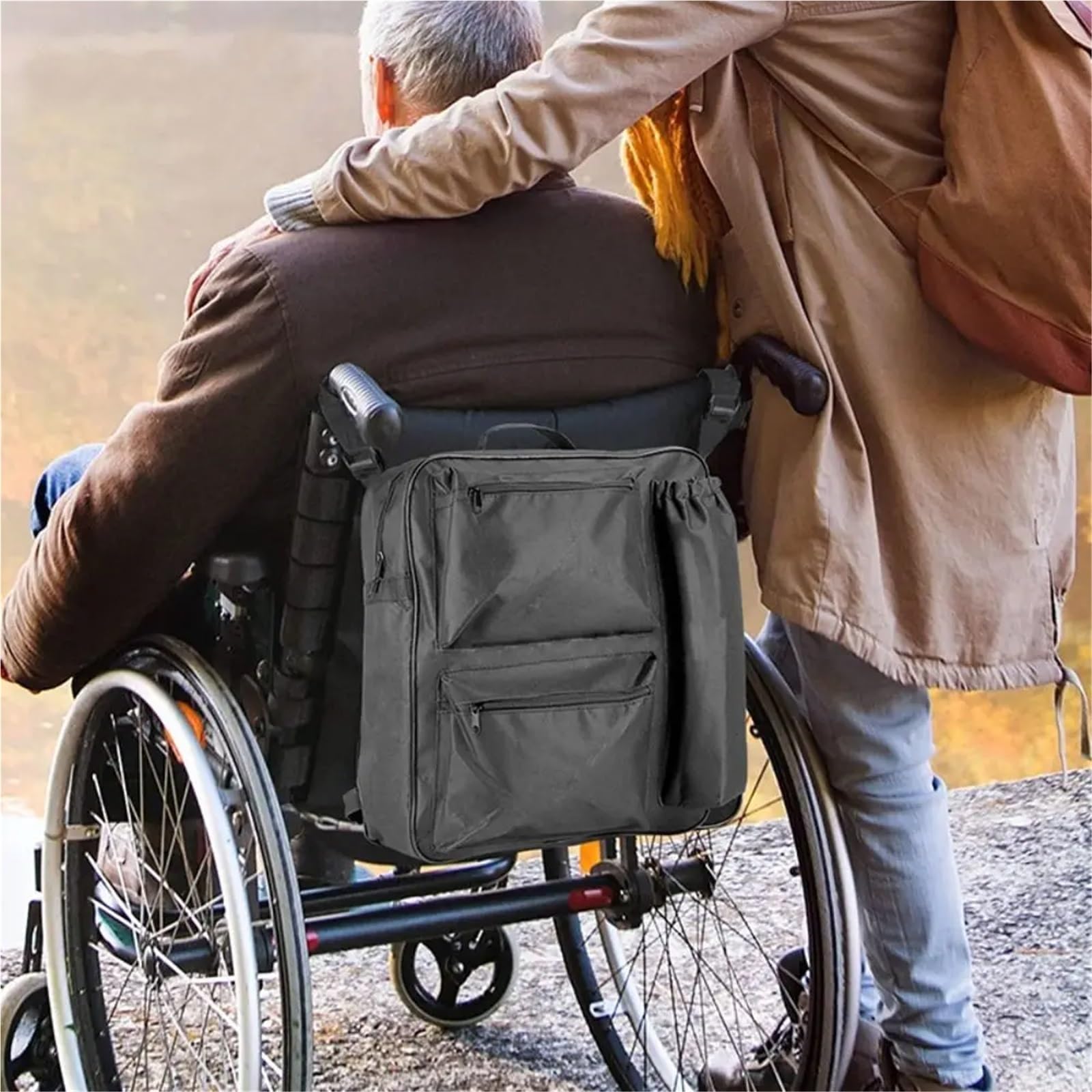 Bolsa de almacenamiento trasera for silla ruedas con múltiples bolsillos, portátil, gran capacidad, for colgar en la, impermeable y resistente al desgaste Mochila para Silla de Ruedas