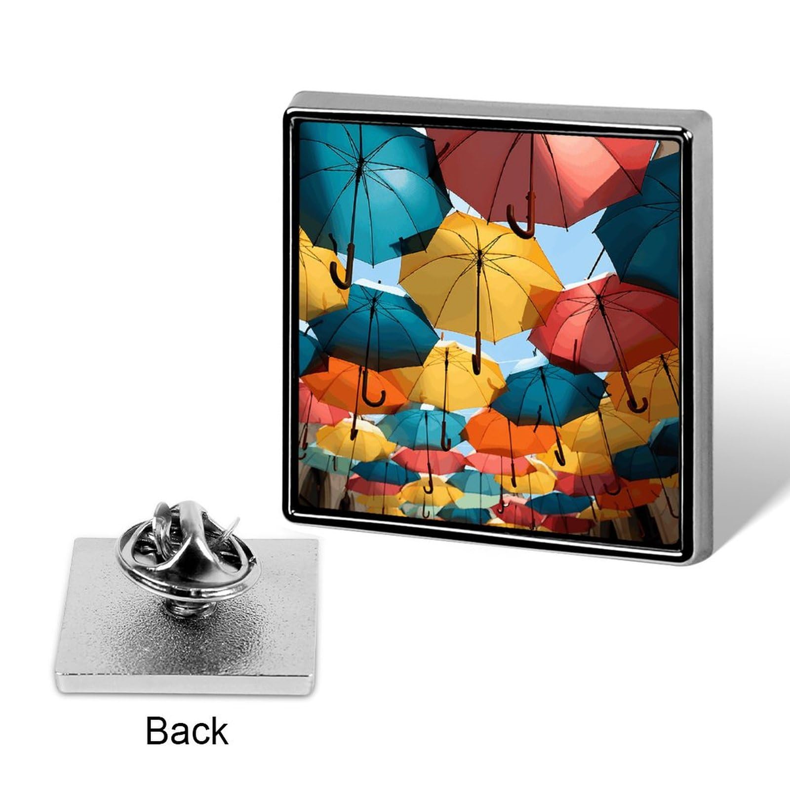 Square Lapel Pins Colored Umbrellas Metal Square Brooceh Badge for Suits, Backpacks & Hats, Lapel Accessory