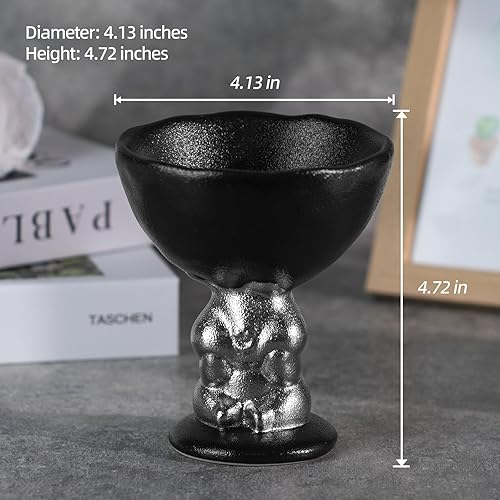 Miniatura 3 de Portavelas de cerámica con base de figura de conejo plateado, soporte de pedestal festoneado negro mate para velas de pilar, diseño inspirado en