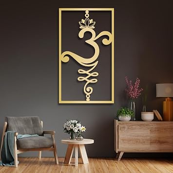 Lotus Flower Metal Wall Art, Lotus Unalome Metal Wall Art, Om Metal Wall Decor, Spiritual Metal Wall Decor, Buddhist Symbol Wall Decor, Yoga Wall Art, Living Room Wall Decor 27"x 47"| 69x120cm, Gold