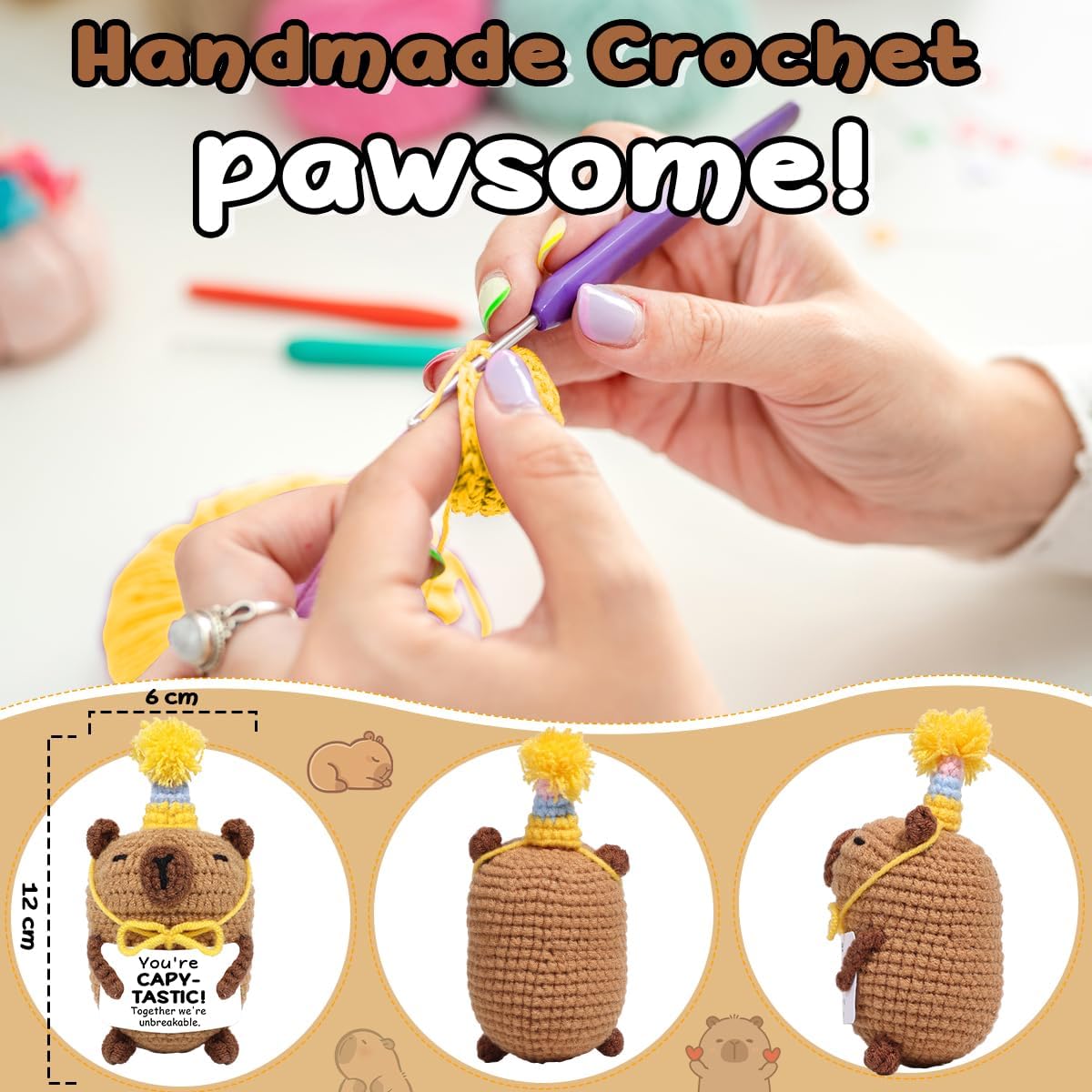 AICase Positive Capybara Crochet Animals Graduation Gifts Fathers Day Dad Gifts from Daughter Son Wife Emotional Support Nuggets Inspirational Handmade Birthday Gifts for Women Men Mom Girls Boys Fans
