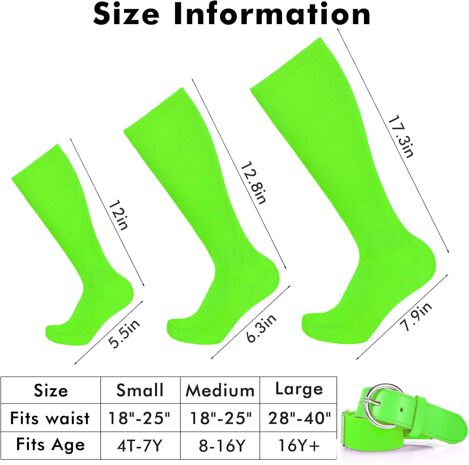 Baseball Belt and Socks Combo for Youth Boys Girls Softball Socks and Elastic Belt for Adult