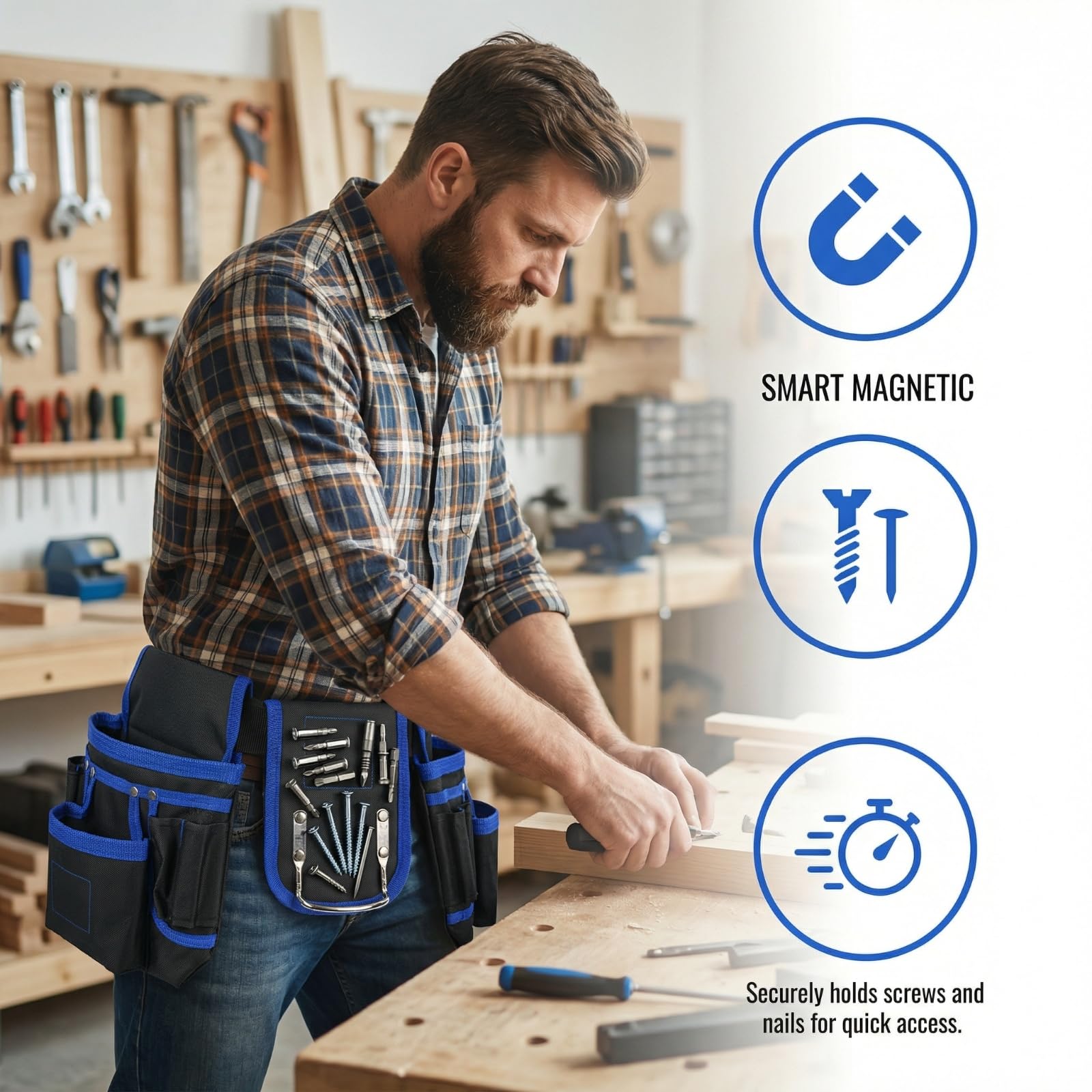 Cintura Porta Attrezzi,Porta Attrezzi da Cintura,Cintura per Attrezzi da Lavoro,Cintura Elettricista con Multiple Tasche,Imbottita per Uomo,Staccabile e Regolabile per Elettricisti (Blu, 1)