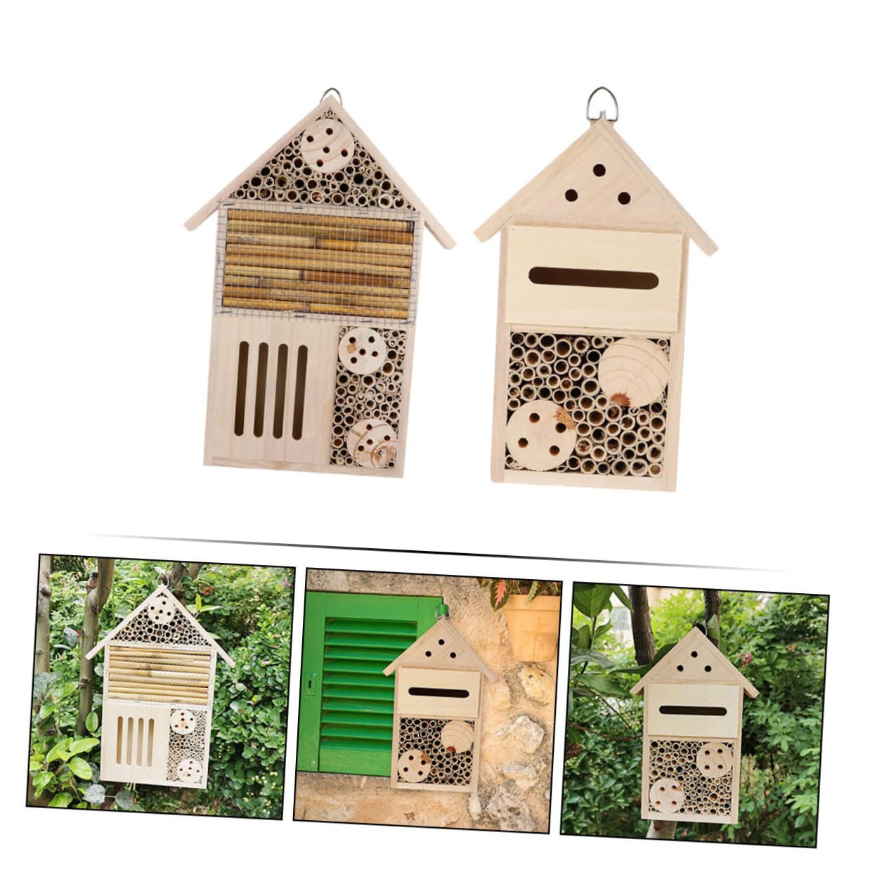 2 Stück Hängendes Insektenhaus Bienenhotel und Nistkasten für Marienkäfer Schmetterlinge Ökologische Gartendekoration Schutz und Brutstätte für Wildbienen 12x7x23cm 19x4x35cm