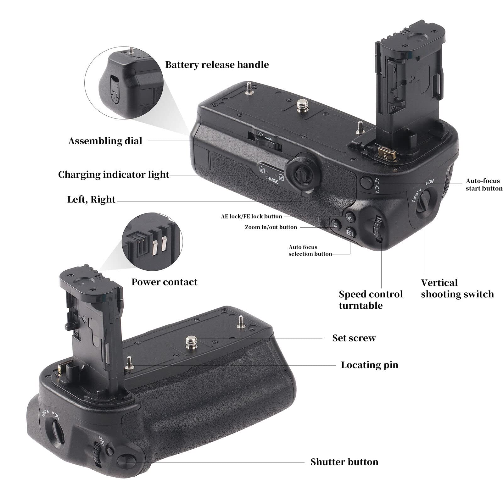 FOTGA Pionowy uchwyt baterii Multi Power Pack z pilotem zdalnego sterowania 2,4 G, zestaw do Canon EOS R5 R6 R5C bezlusterkowa zamiennik do BG-R10, obsługuje do dwóch baterii LP-E6/LP-E6N/LP-E6NH