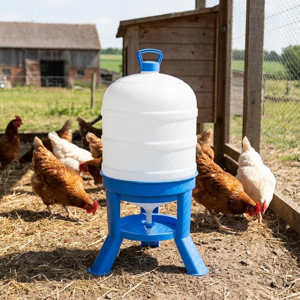 Suinga Bebedero para Gallinas y Pollos 40 litros Plástico con Patas | 46x83,5 cm | Bebedero para 20-24 Aves de Corral | Plástico Resistente | Azul