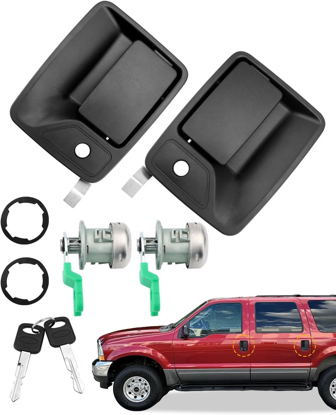 金属製外側ドアハンドル、ロックシリンダーとキー付き、1999-2016 フォード F250 F350 F450 F550 Super