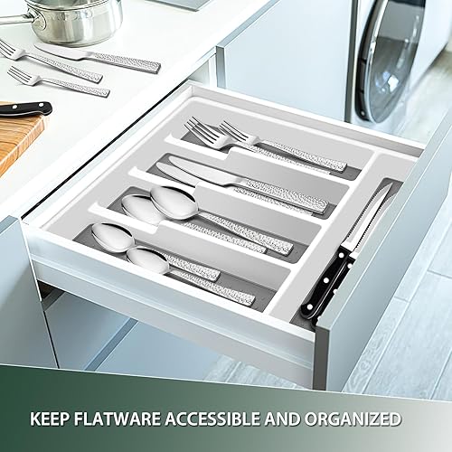 Miniatura 4 de E-far Juego de cubiertos martillados con organizador, 49 piezas de cubiertos de acero inoxidable para 8, juegos de utensilios de cocina con