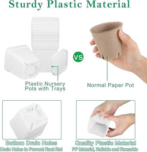 Miniatura 3 de Elcoho Juego de 36 macetas de plástico para jardín, kit de manualidades de primavera para niños, macetas con 150 calcomanías de espuma, 36