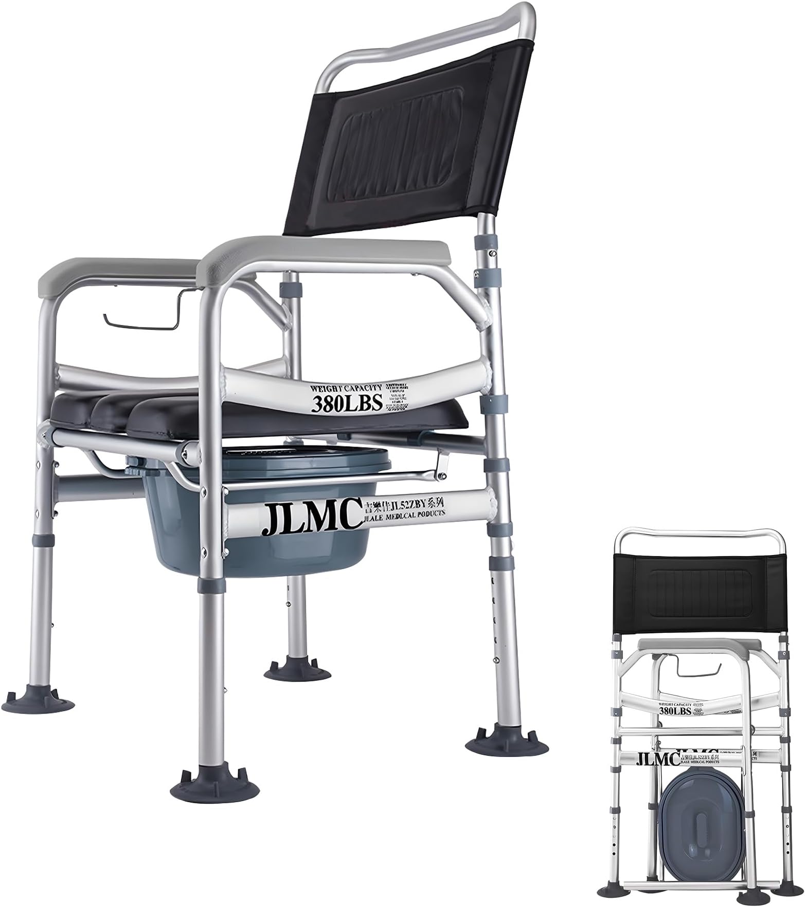 Bedside Commodes for Seniors, 4 in 1 Folding Bedside Commode Chair, Shower Chair, Adult Potty Chair with Arms, Portable Toilet for Home, Elderly, Disabled, Pregnant Woman