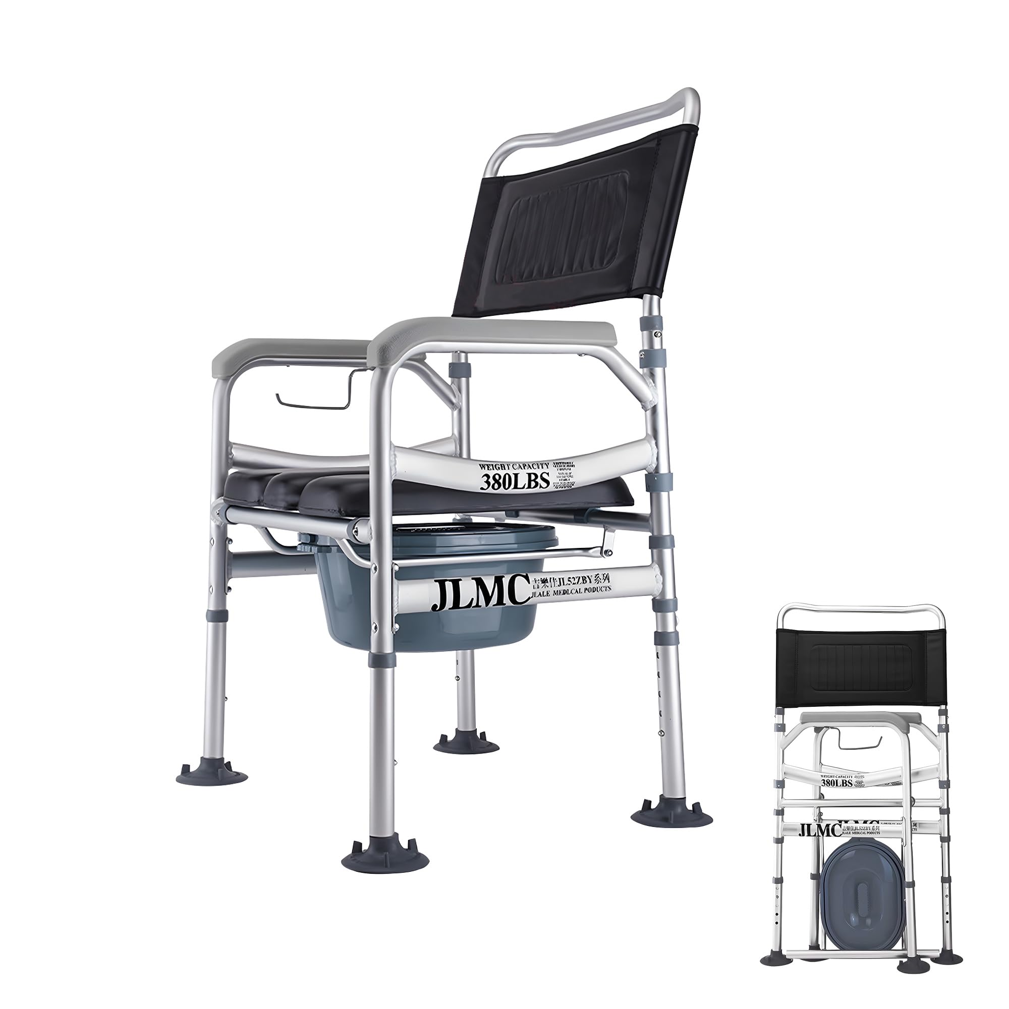 Bedside Commodes for Seniors, 4 in 1 Folding Bedside Commode Chair, Shower Chair, Adult Potty Chair with Arms, Portable Toilet for Home, Elderly, Disabled, Pregnant Woman