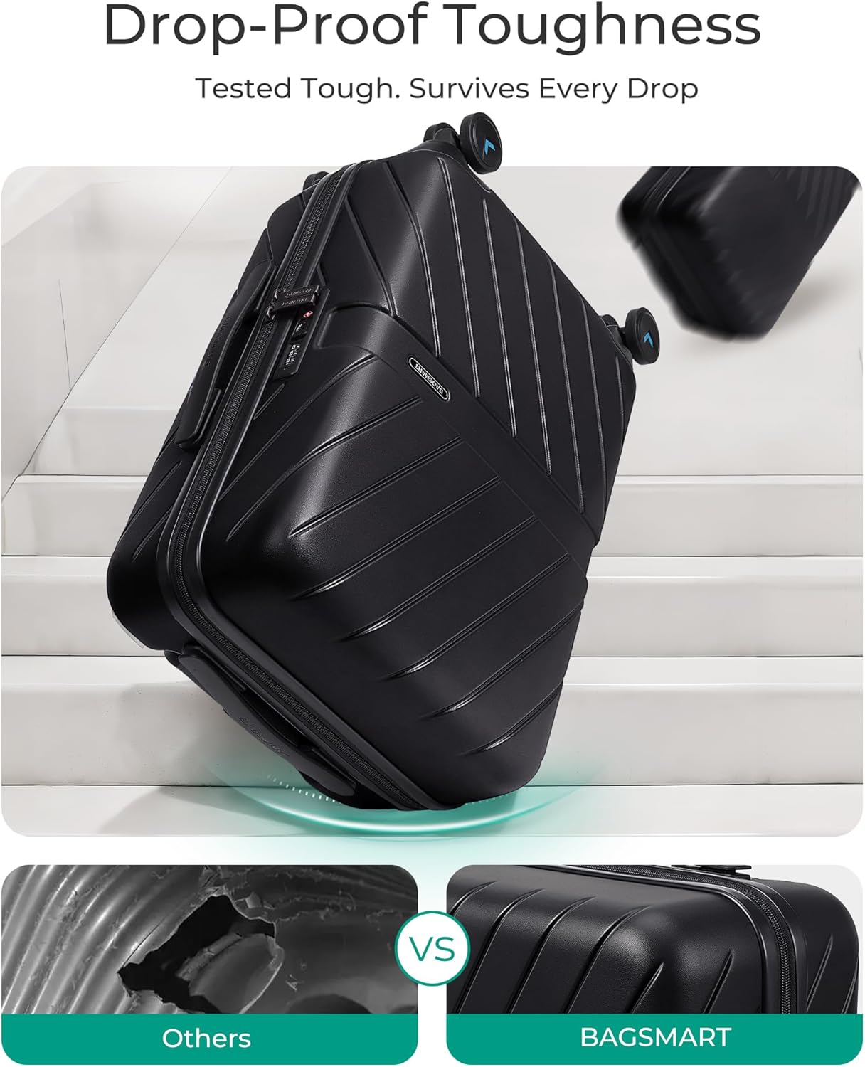 BAGSMART Carry On Luggage 22x14x9 Airline Approved With TSA Lock, 1OO% Polycarbonate Hardside Luggage with Spinner Wheels, Durable Hard Shell Carry On Suitcase 20 inch Black - Image 3