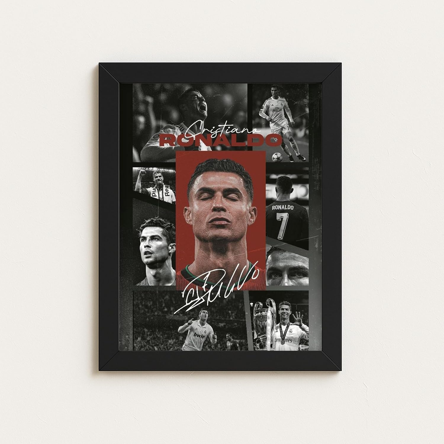C R 7 Photo Frame HD Printed Wall Art A4 | Black PVC Frame, Football Collage, Dual Mounting Hooks, MDF Backing, Horizontal & Vertical-image-13