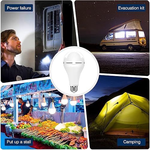 Miniatura 7 de Bombillas recargables de 9 W, funciona con pilas, 600 lúmenes, para cortes de energía, camping, actividades al aire libre, huracán, paquete de 8