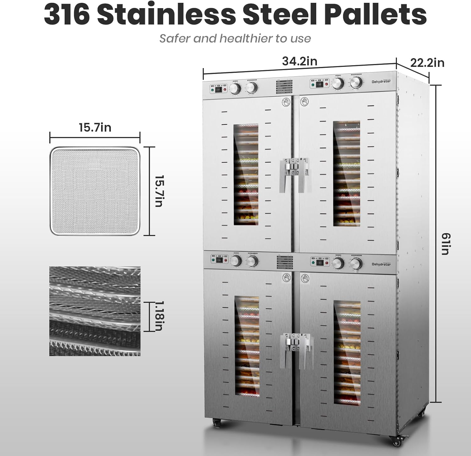 Industrial Food Dehydrator 88 Trays, 150FT² Large Industrial Dehydrator, 7400W No Plug Commercial Meat Dryer, 120V Singlecord Use Beef Jerky Maker Food-Dryer（Truck Delivery）