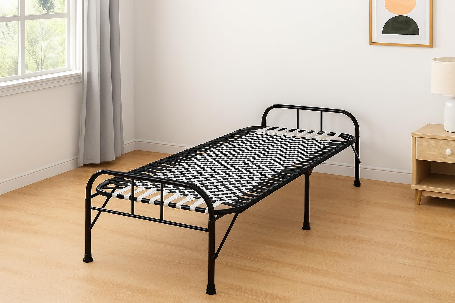 LUSTER Folding Beds Single for Sleeping, Portable Single Folding Space Saving Heavy Duty Foldable/Khat Cot for Sleeping Bed Sturdy Metal Frame Space Saving Desig 3X6 Feet, Black
